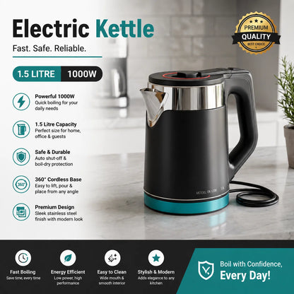 Fast Boiling & Modern Kitchen Design – 1.5L 1000W Electric Kettle
